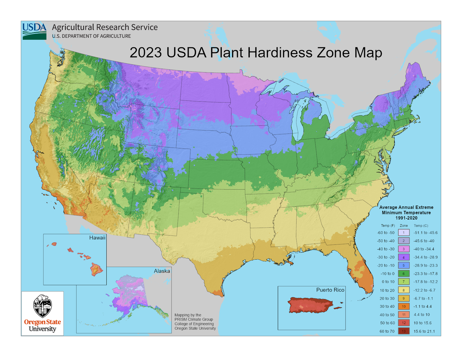 USDA Plant Hardiness Zone Map of the continental United States